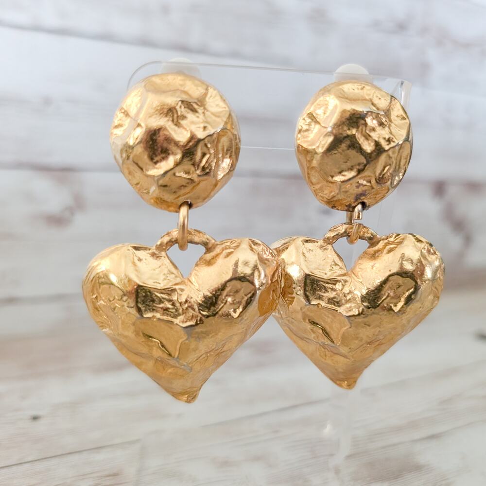 Vintage Edouard Rambaud Clip On Earrings Large Heart Earrings Statement